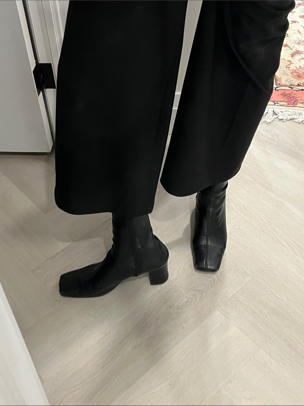 Black Square-Toe Mid-Heel Women's Ankle Boots